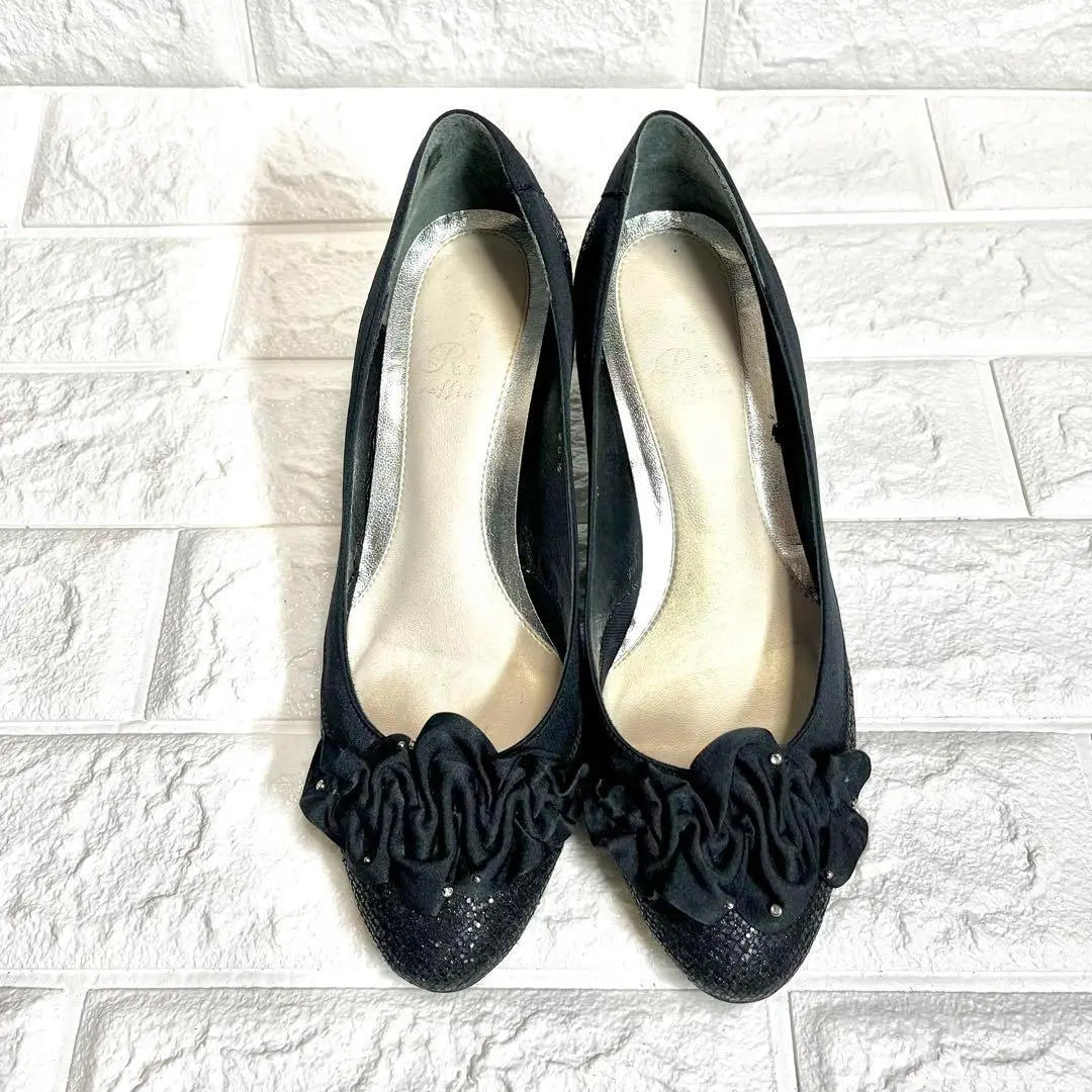 [Good condition] Riz raffinee ruffle ribbon pumps rhinestone