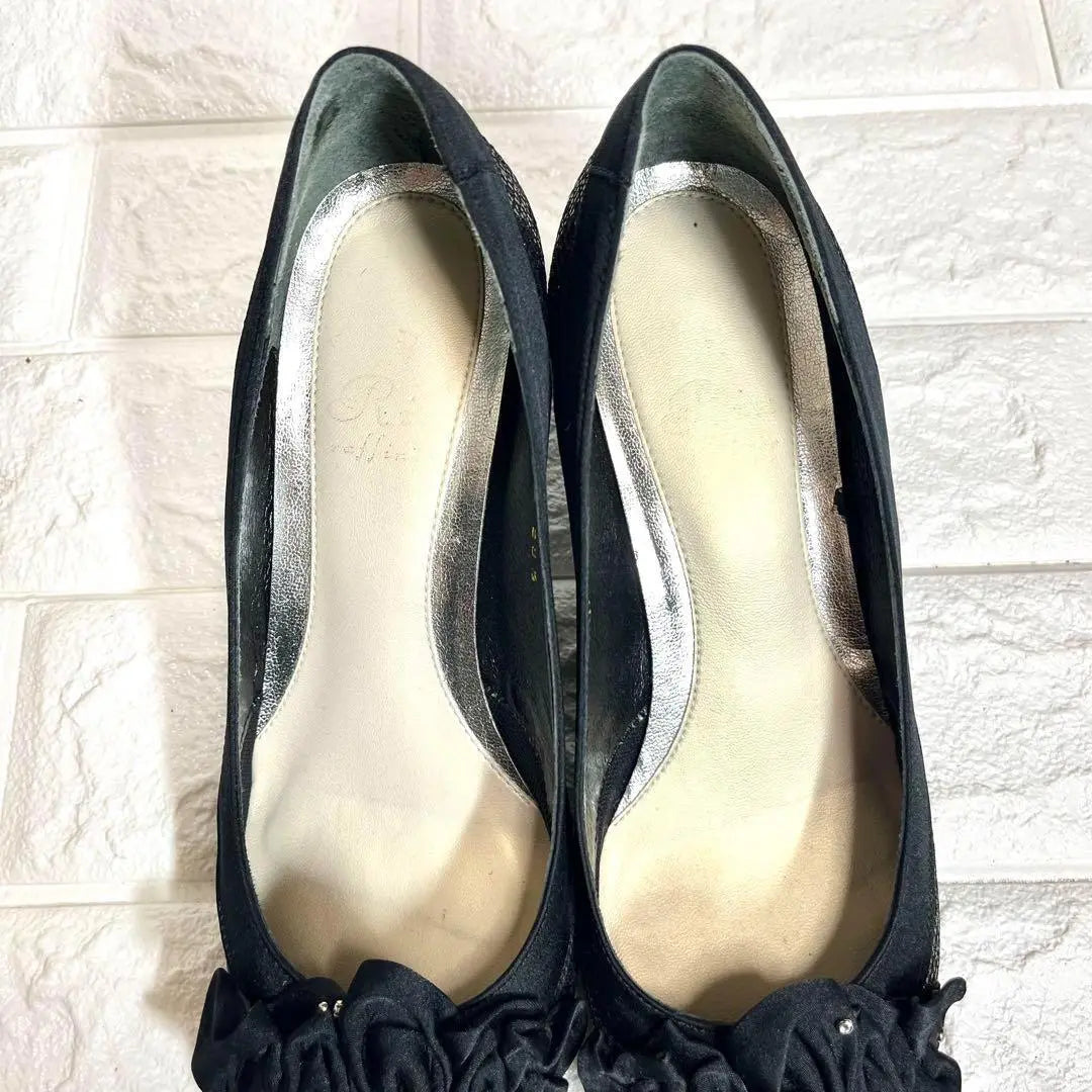 [Good condition] Riz raffinee ruffle ribbon pumps rhinestone