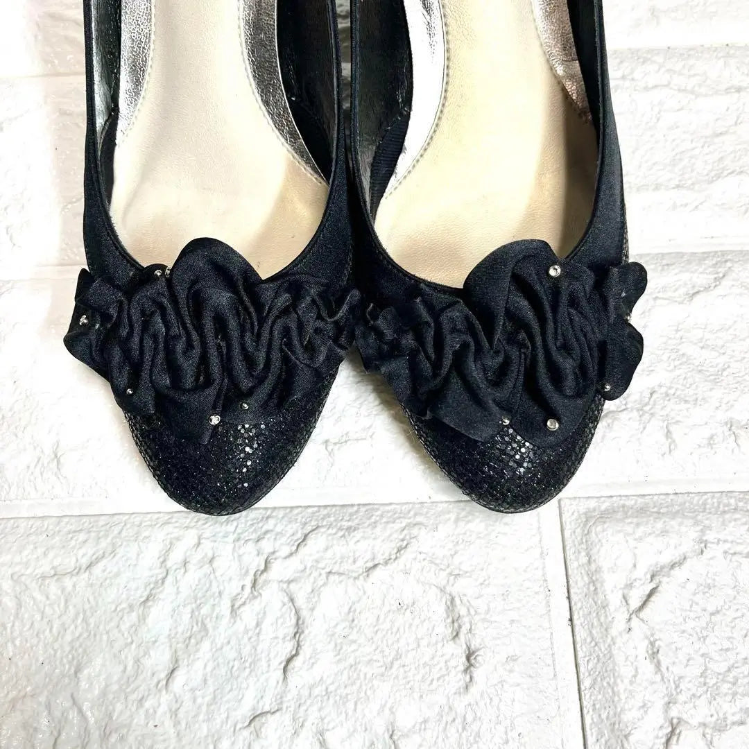 [Good condition] Riz raffinee ruffle ribbon pumps rhinestone