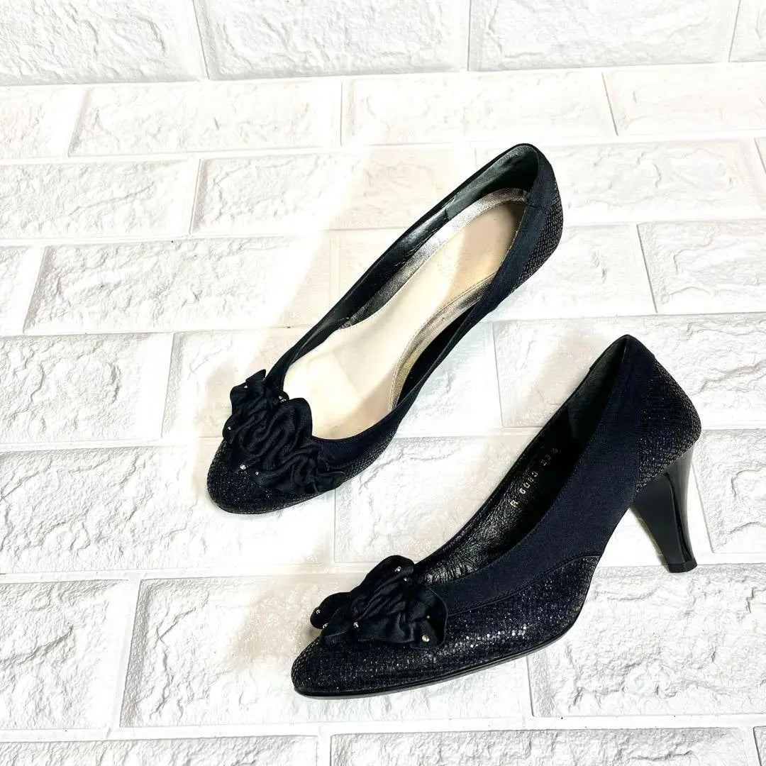 [Good condition] Riz raffinee ruffle ribbon pumps rhinestone