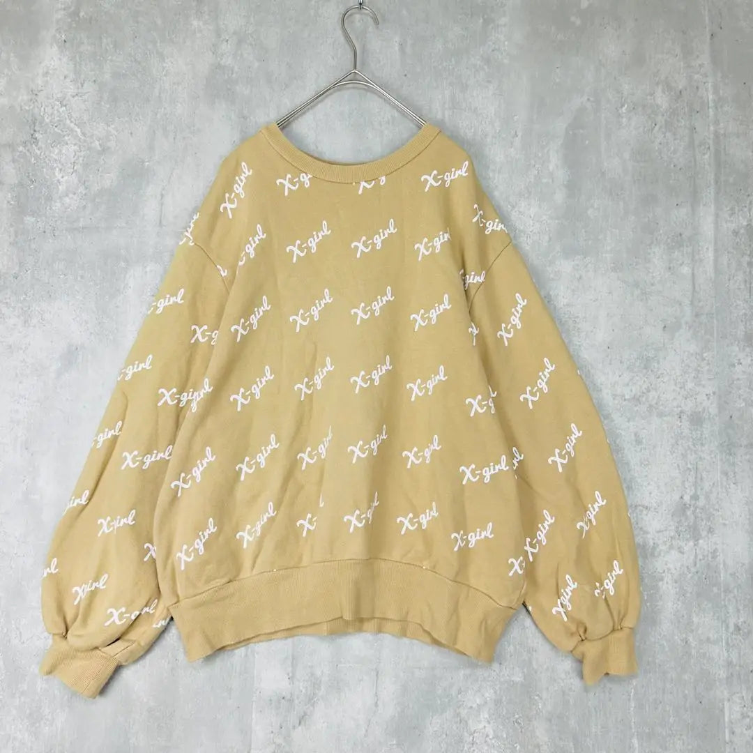 ♪ X-Girl logo sweatshirt beige long sleeve sweatshirt spring autumn winter