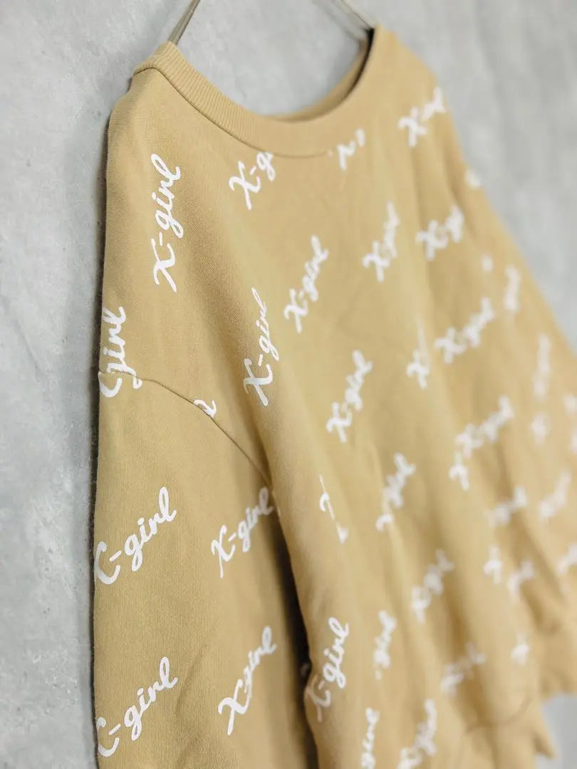 ♪ X-Girl logo sweatshirt beige long sleeve sweatshirt spring autumn winter