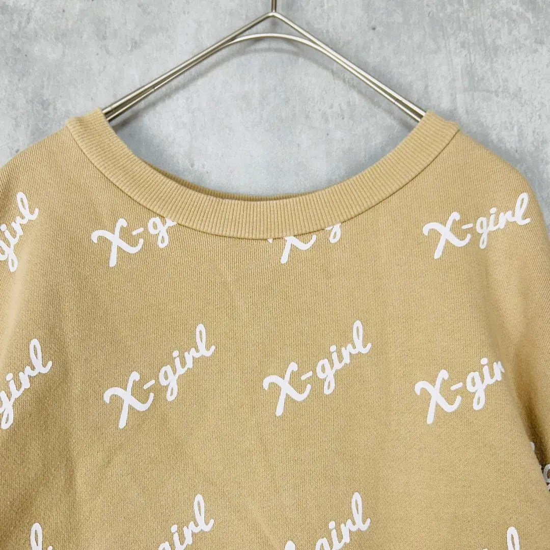 ♪ X-Girl logo sweatshirt beige long sleeve sweatshirt spring autumn winter