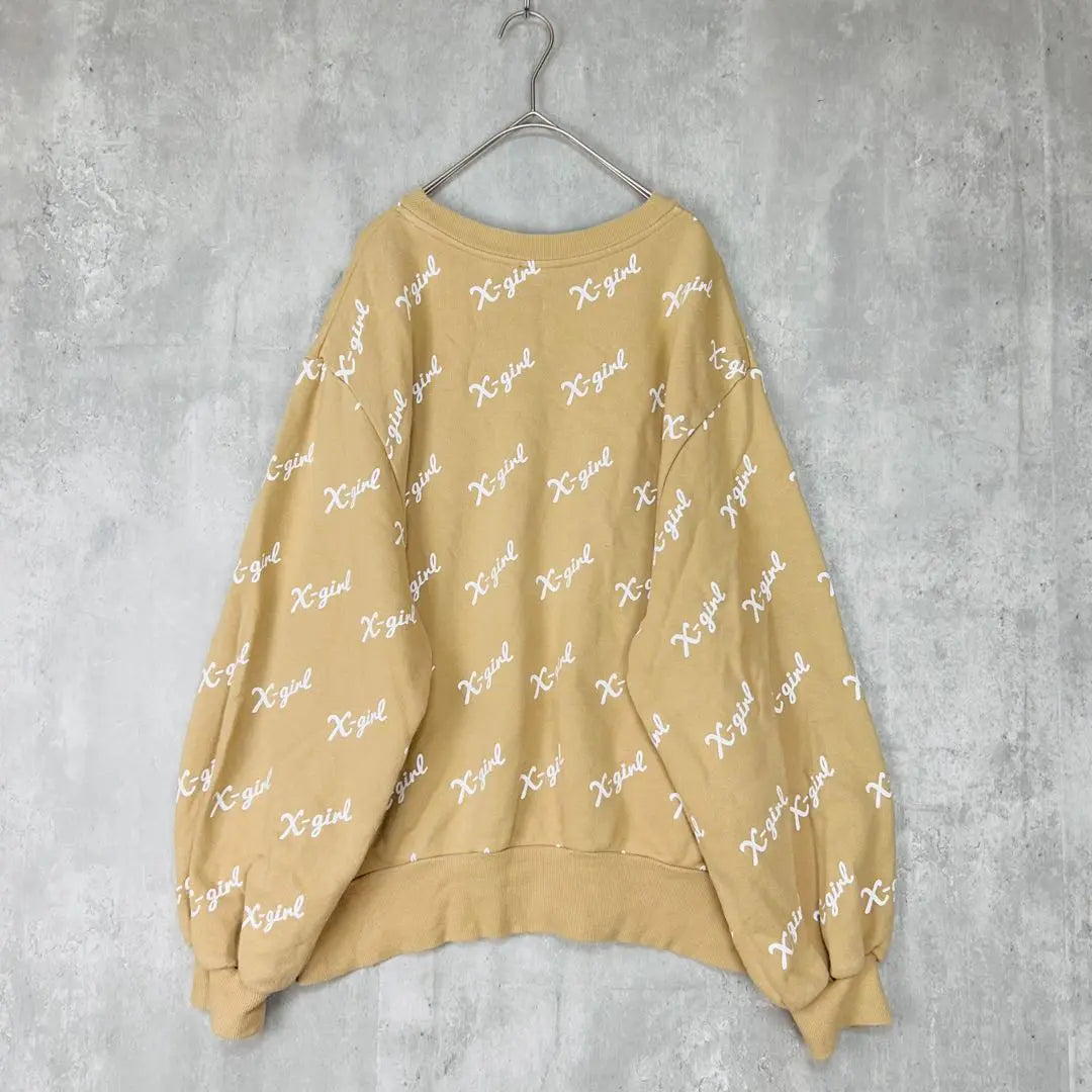 ♪ X-Girl logo sweatshirt beige long sleeve sweatshirt spring autumn winter