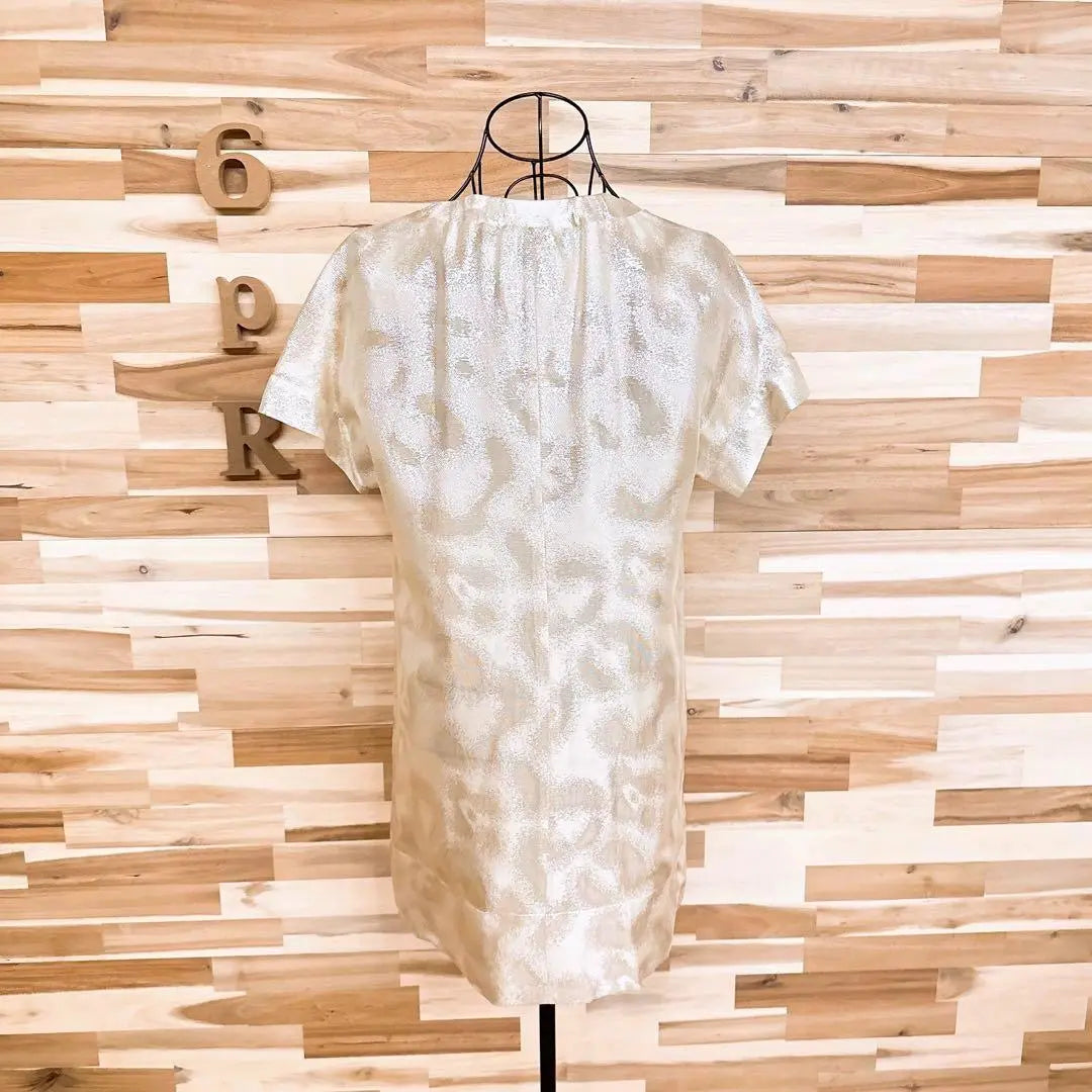 Unused [Sonia Rykiel] Silk Glitter Thread Leopard Pattern Dress S Ivory