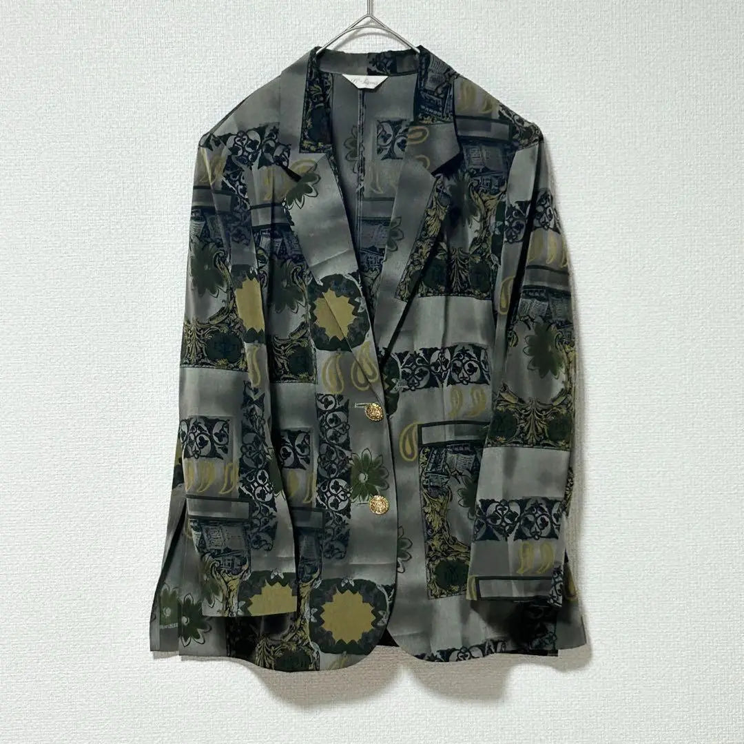 Vintage vintage clothing, tailored jacket, patterned jacket, dark green, art pattern