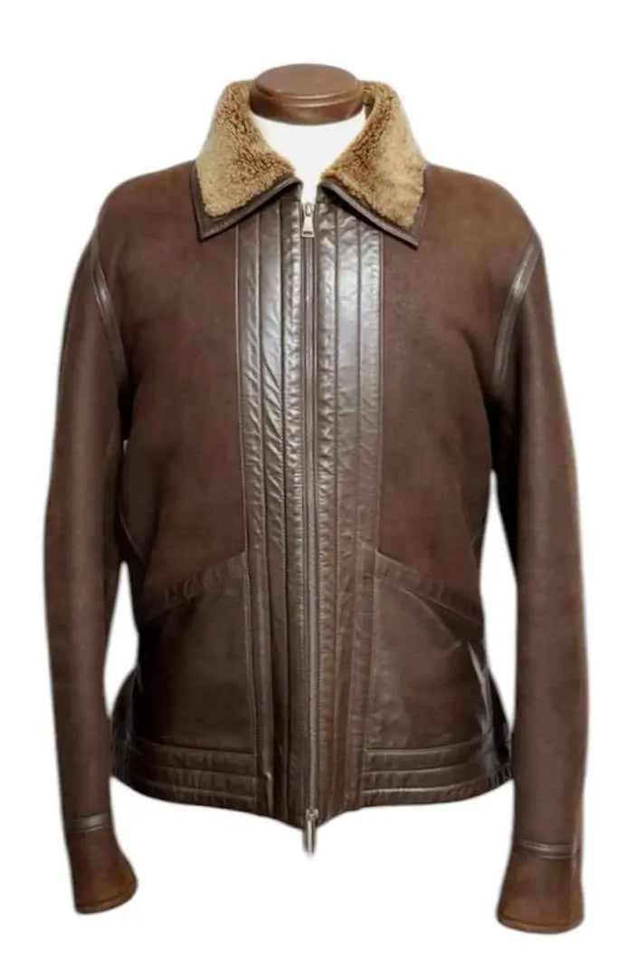 Paul Smith Collection Brown Leather Jacket Mouton Coat XL