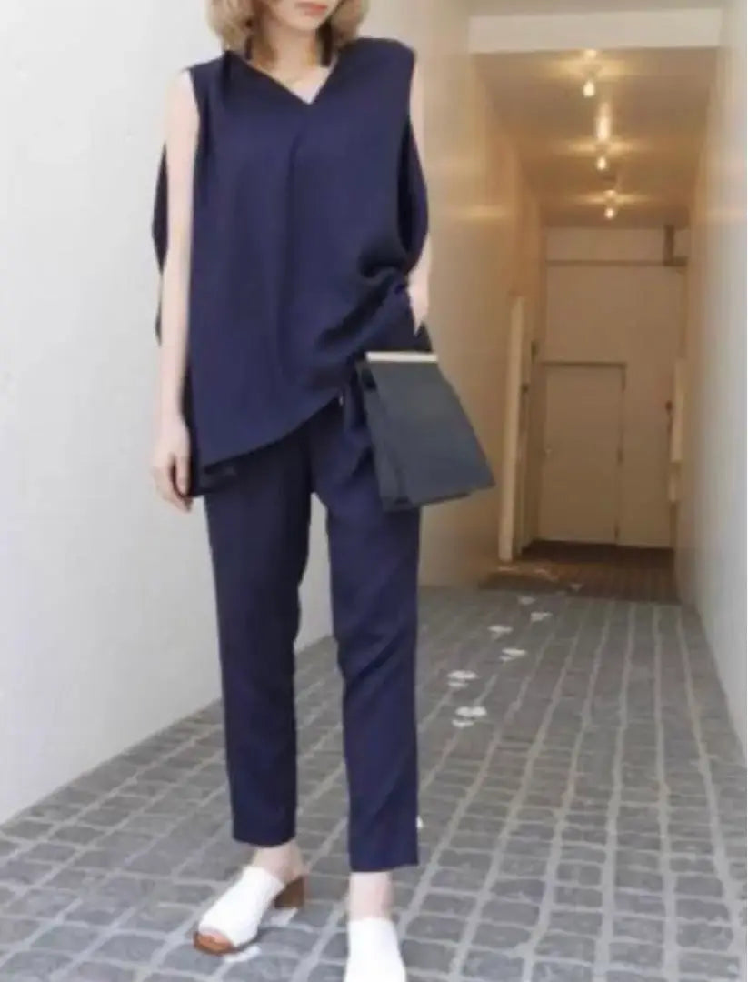 ✨Extremely beautiful✨【ENFOLD】Linen-like rubber joffps pants navy 36