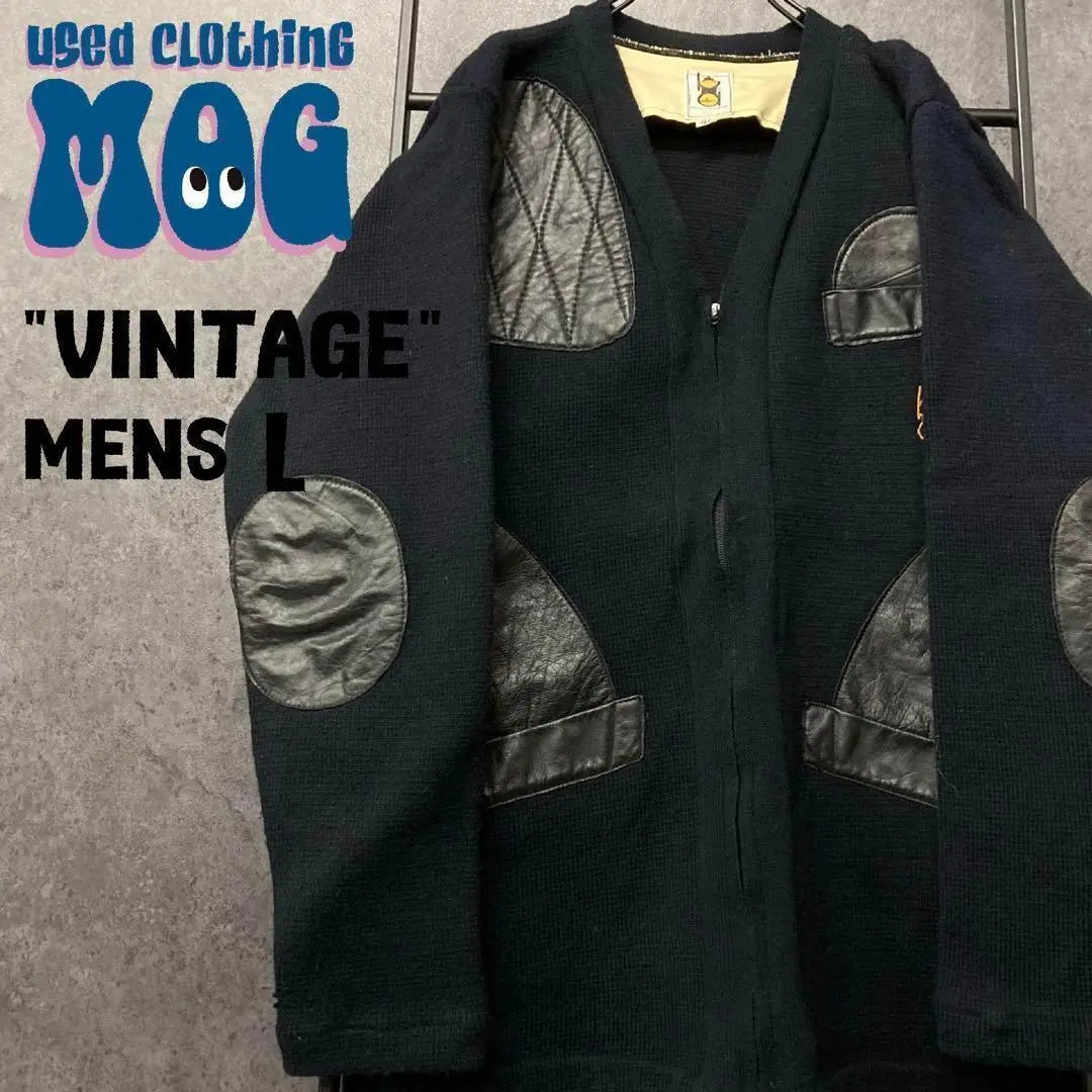 《Ropa vintage estadounidense》 Diseño de cárdigan/tejido de cuero vintage para hombre L