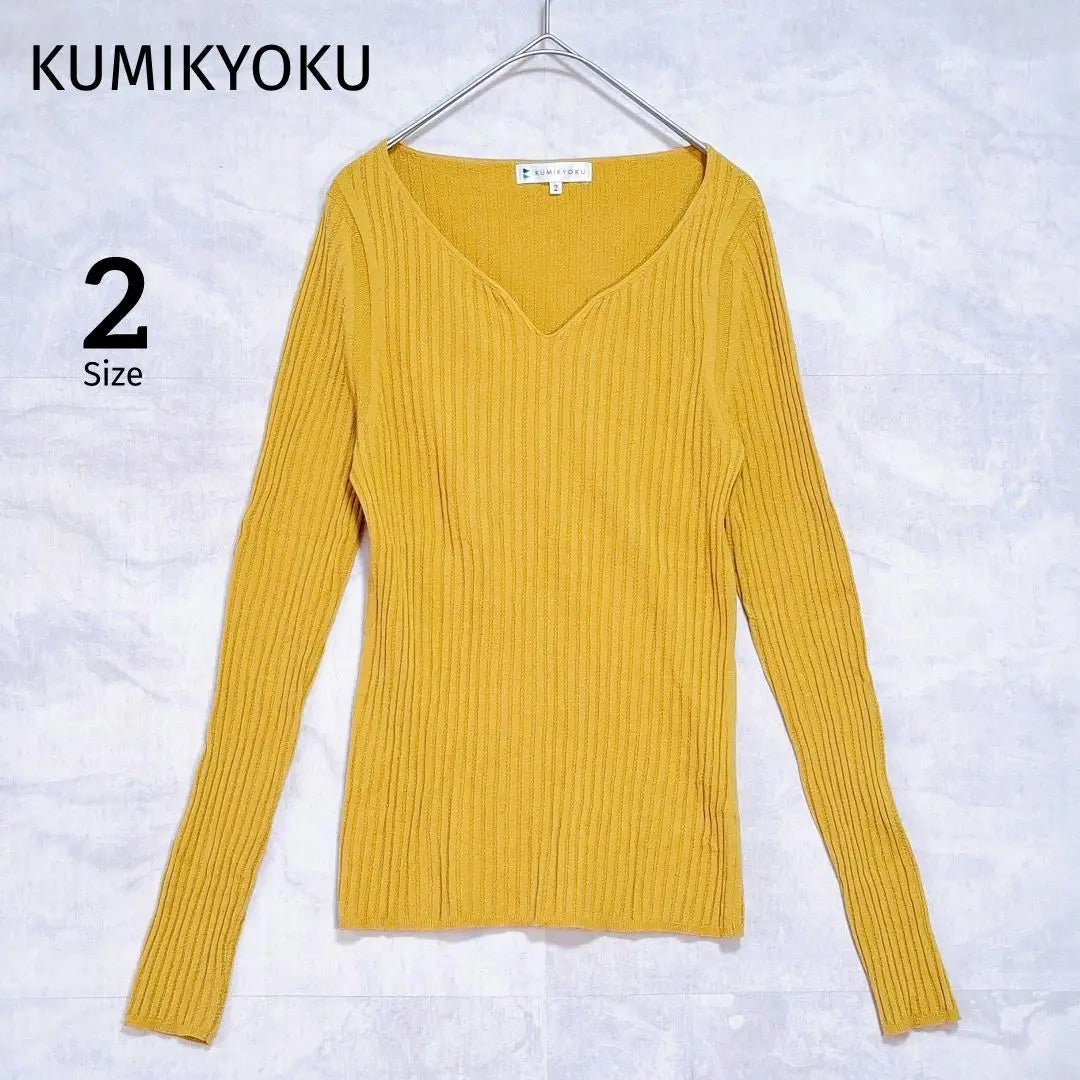 [Kumikyoku] V-neck knit, thin, long sleeves, mustard yellow 2