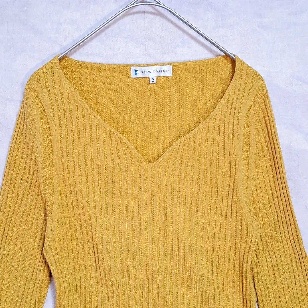 [Kumikyoku] V-neck knit, thin, long sleeves, mustard yellow 2