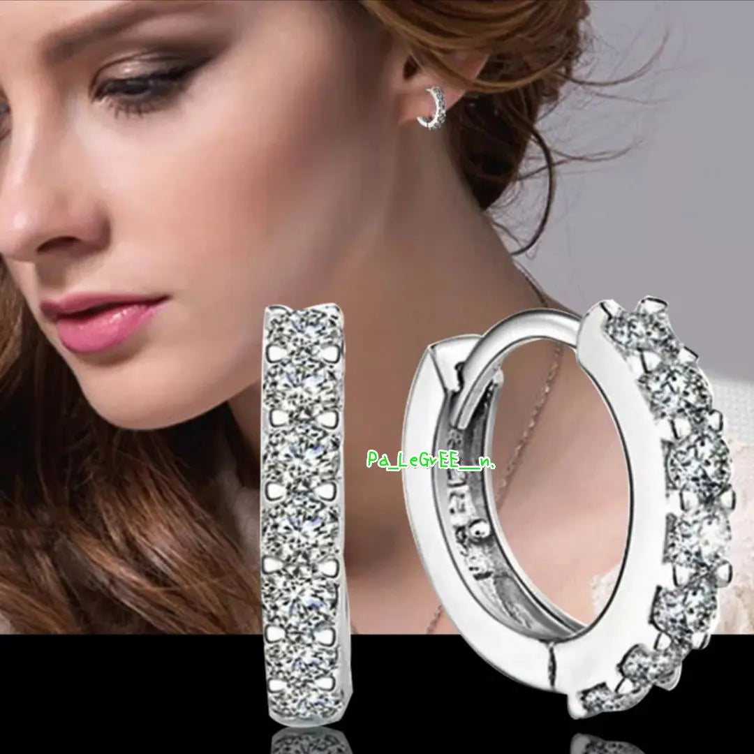 Earrings♪ Women's s925 platinum moissanite hoop simple birthstone