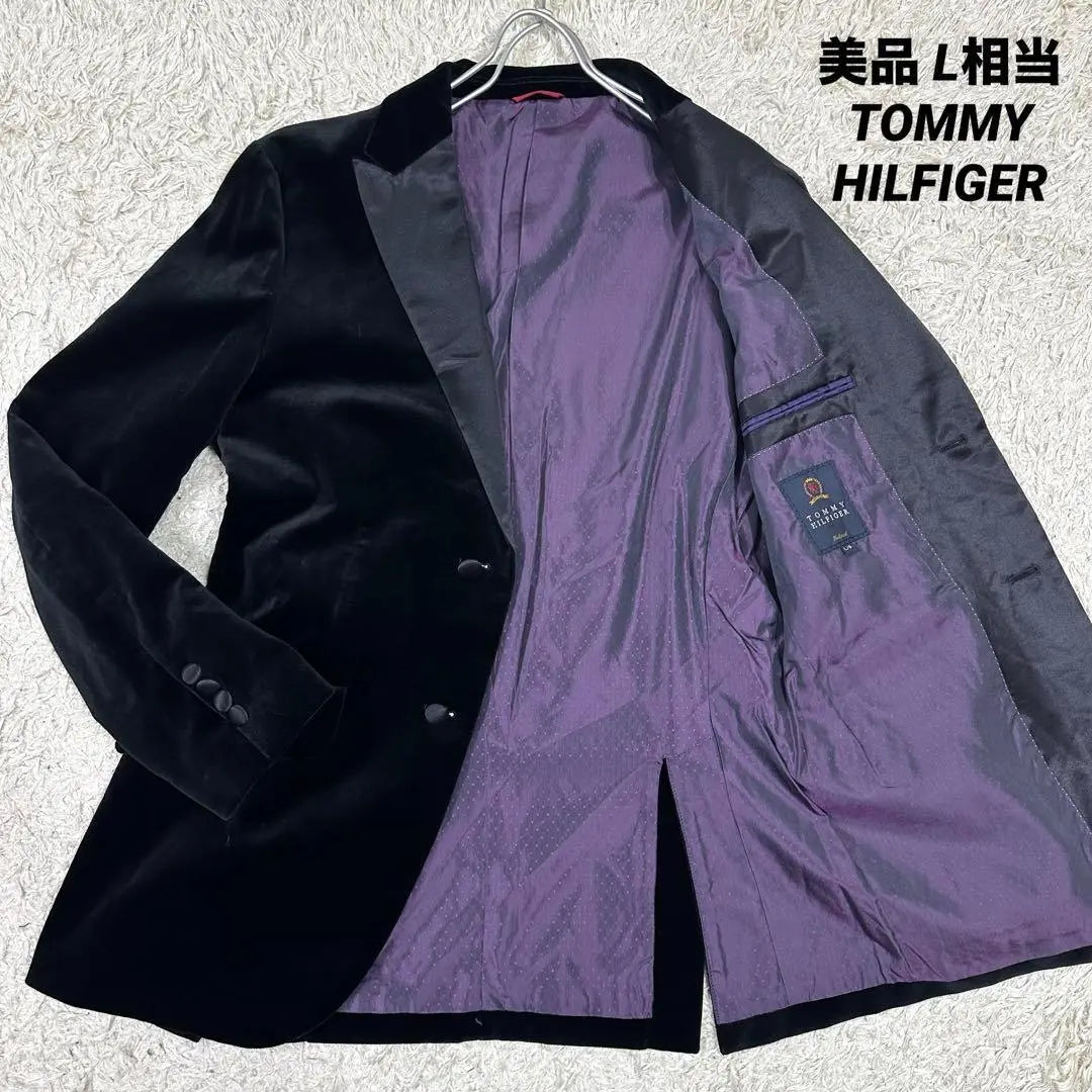 [Belleza] TOMMY HILFIGER Velour Tuxedo Silk Black equivalente a L | 【美品】TOMMY HILFIGER ベロア タキシード シルク 黒 L相当