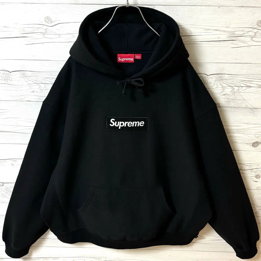 [¡Muy popular! ¡Logotipo de caja súper raro! ︎-XL】Sudadera con capucha Supreme con bordado negro