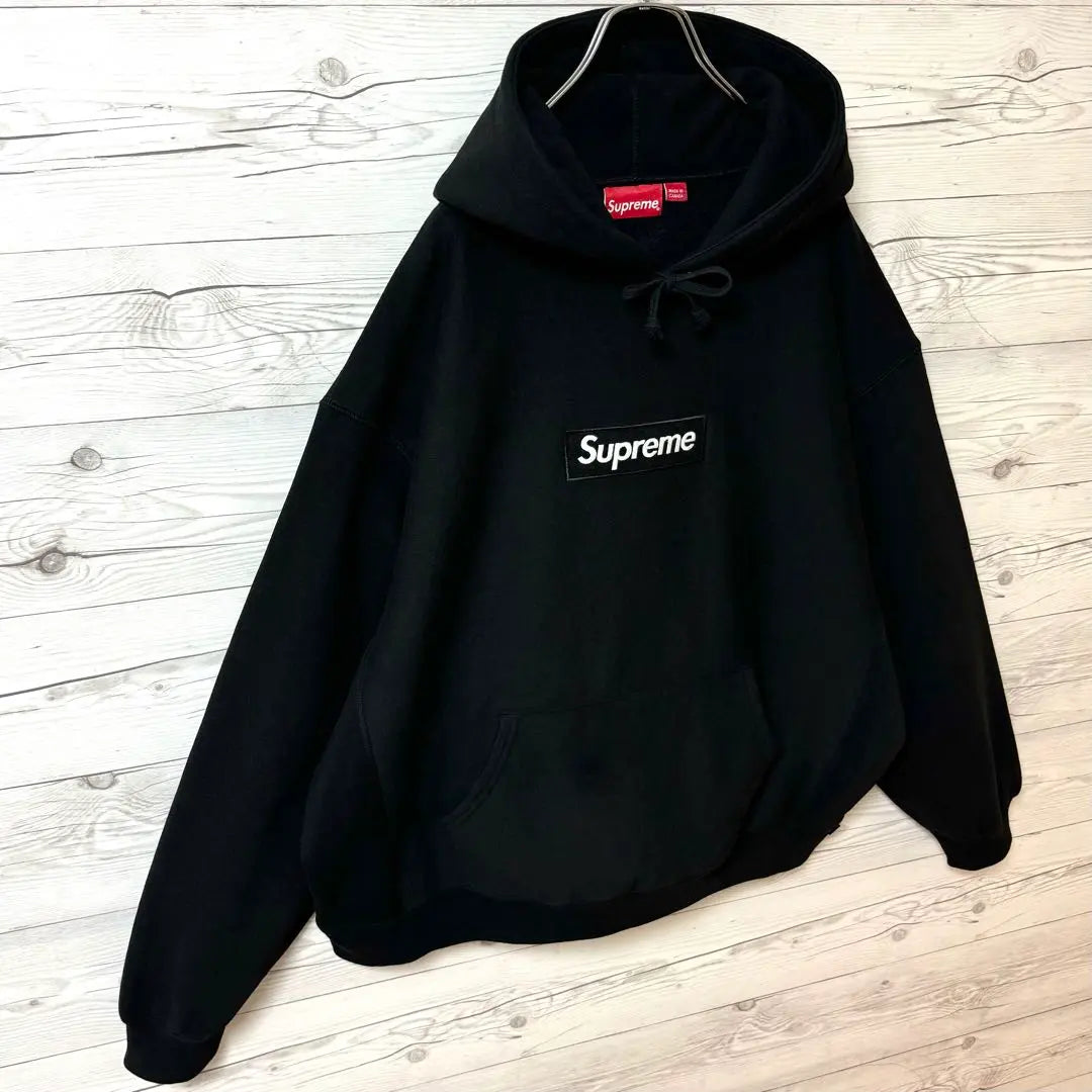 [¡Muy popular! ¡Logotipo de caja súper raro! ︎-XL】Sudadera con capucha Supreme con bordado negro