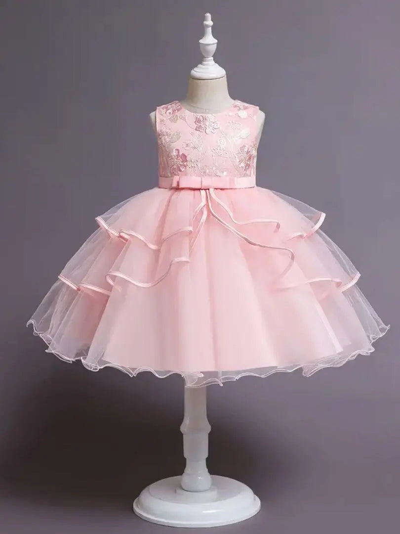 ♥Formal Dress Pink♥110 Wedding Recital Kids Girls Floral Embroidery