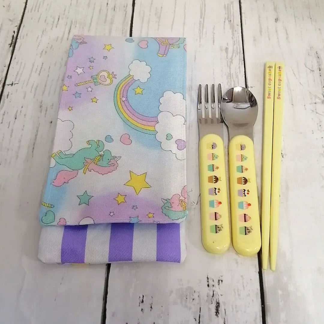 Handmade prototype vertical fabric cutlery case unicorn dreamkawa