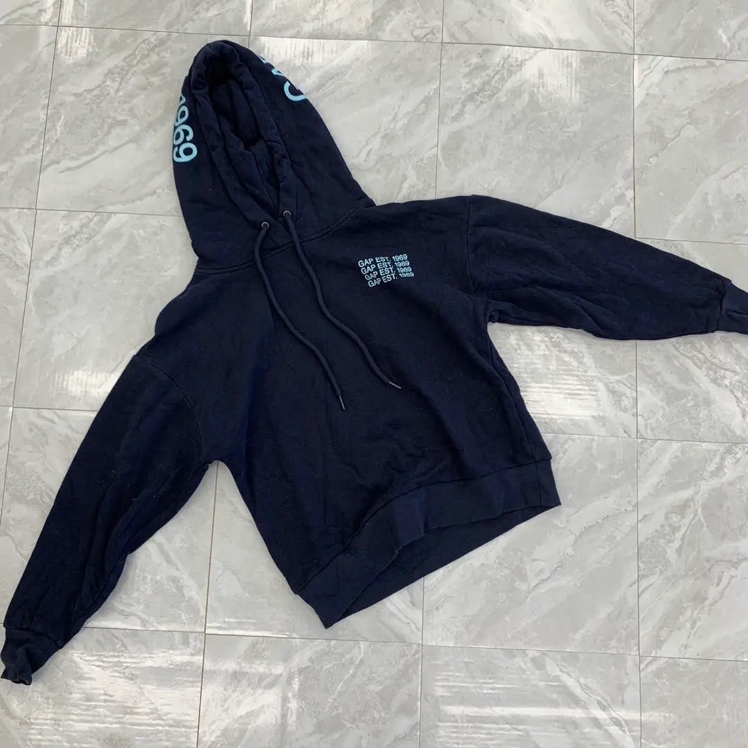 Sudadera con capucha y parka con logo bordado de GAP, manga larga, color azul marino, talla XXS