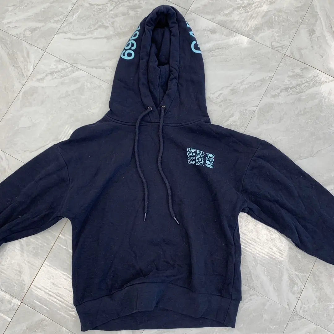 Sudadera con capucha y parka con logo bordado de GAP, manga larga, color azul marino, talla XXS