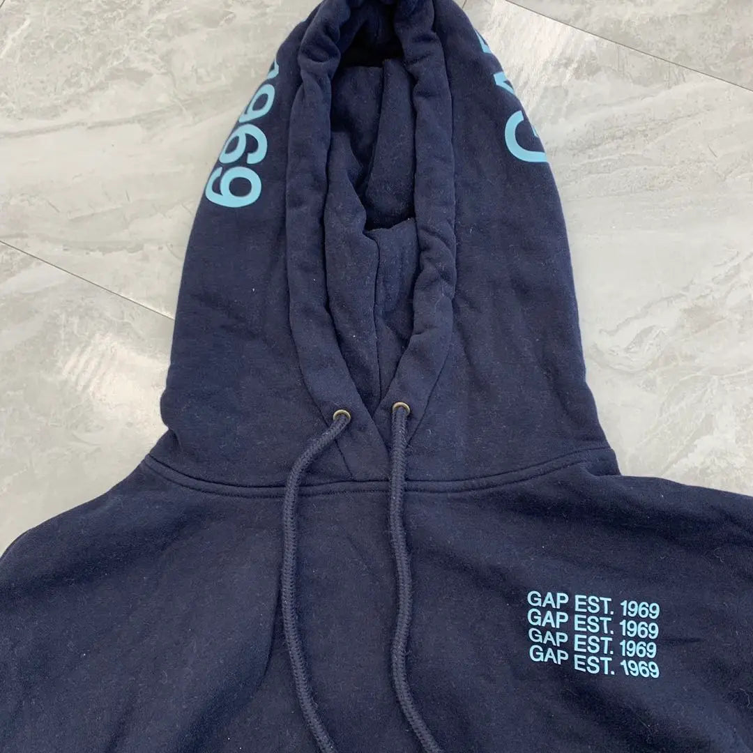 Sudadera con capucha y parka con logo bordado de GAP, manga larga, color azul marino, talla XXS