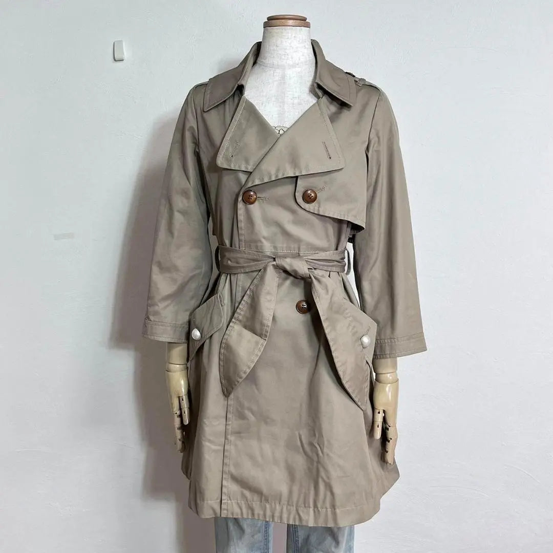 ❤️Beige, beautiful condition, Haku, Beige, Ribbon Belt, Pearl Button, Flare Trench Coat, F