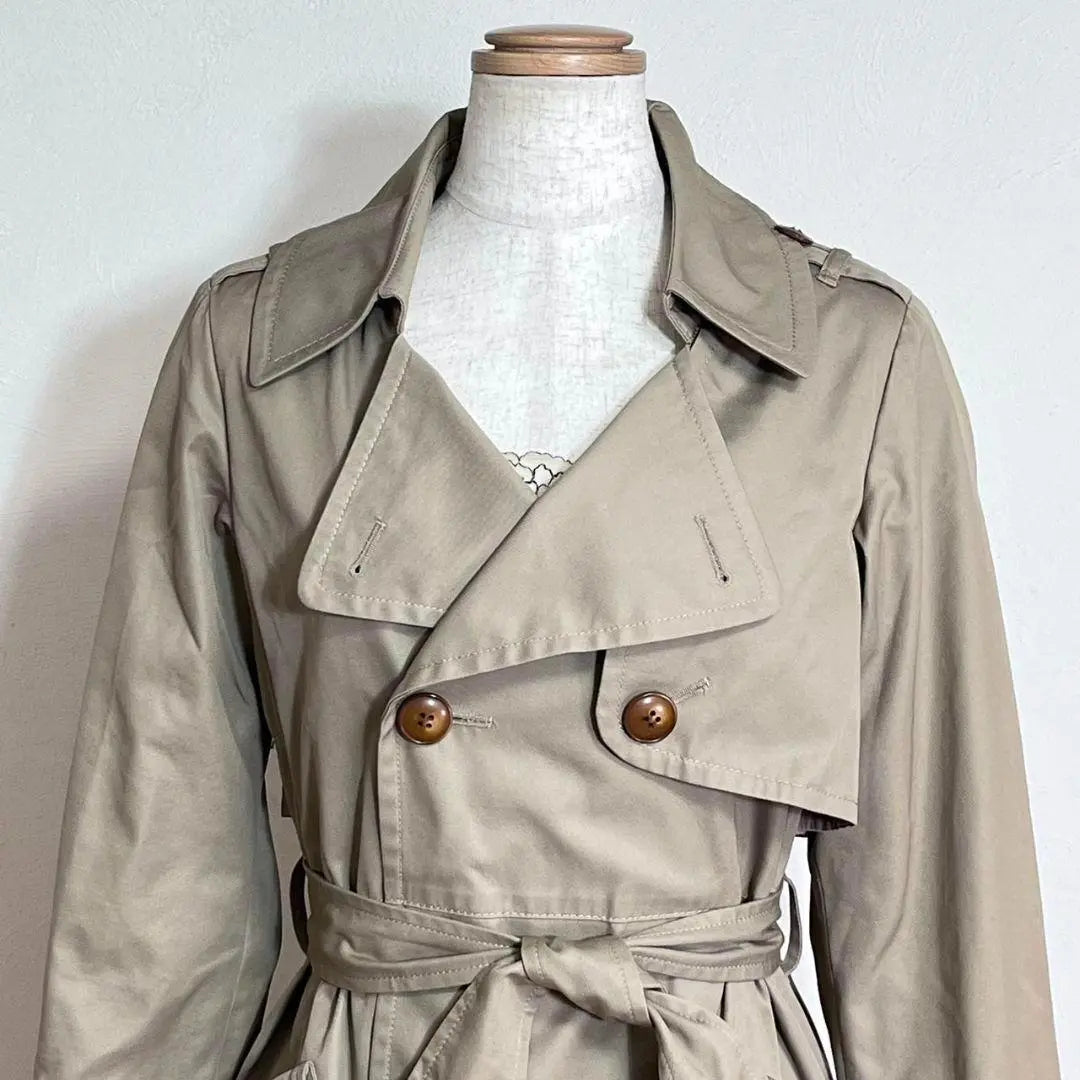 ❤️Beige, beautiful condition, Haku, Beige, Ribbon Belt, Pearl Button, Flare Trench Coat, F