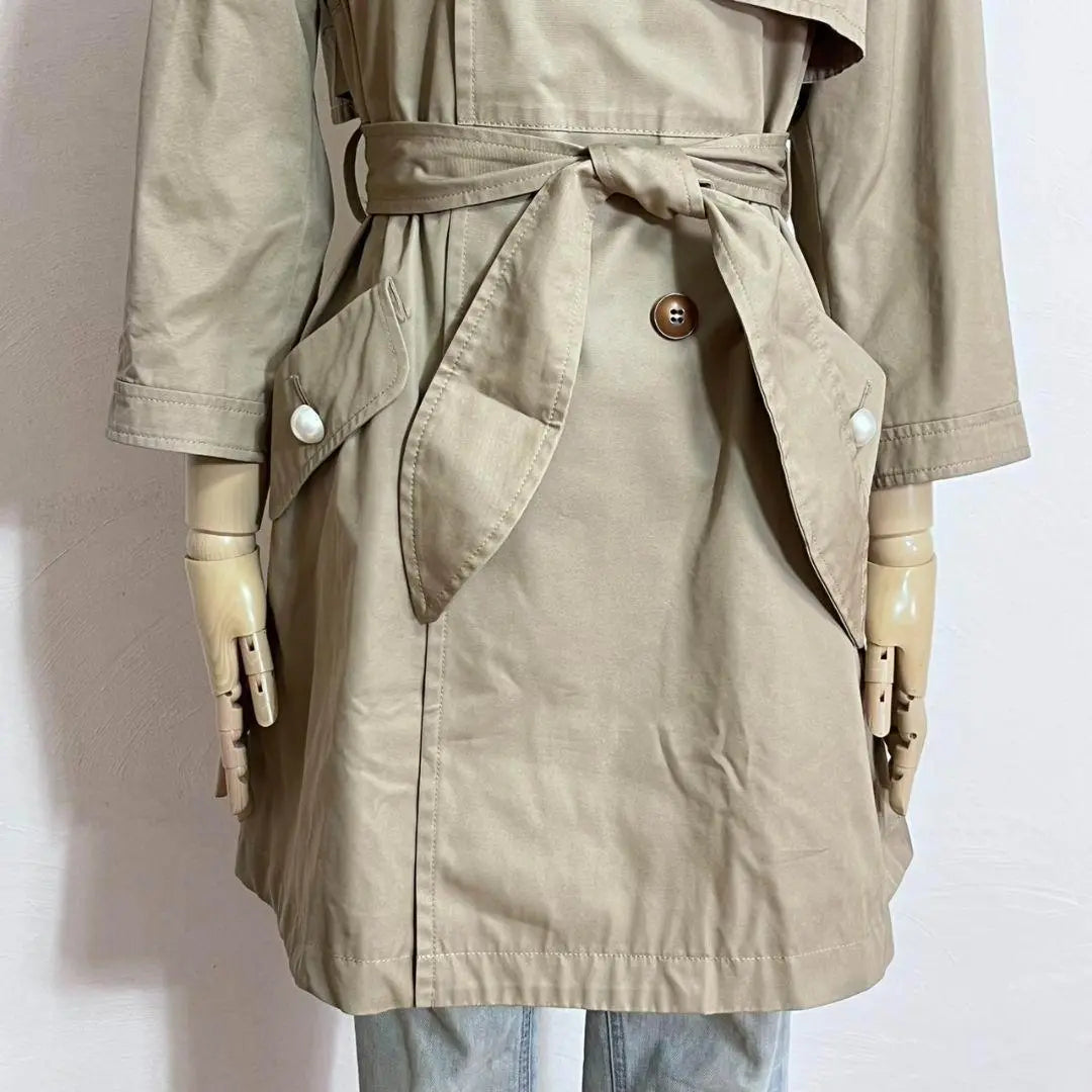 ❤️Beige, beautiful condition, Haku, Beige, Ribbon Belt, Pearl Button, Flare Trench Coat, F