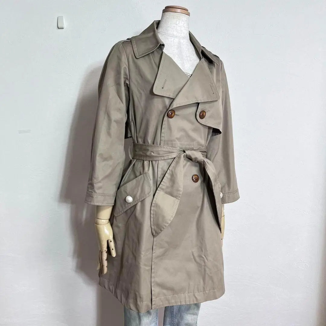 ❤️Beige, beautiful condition, Haku, Beige, Ribbon Belt, Pearl Button, Flare Trench Coat, F