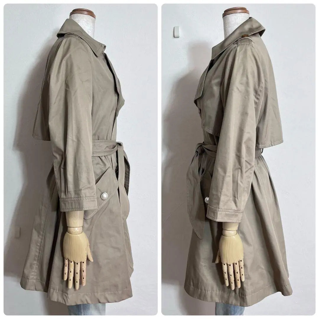 ❤️Beige, beautiful condition, Haku, Beige, Ribbon Belt, Pearl Button, Flare Trench Coat, F