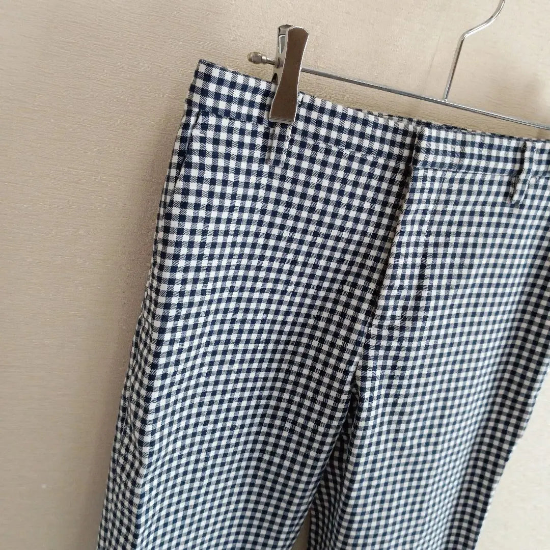 ◆ Beautiful goods ◆ Biscroped Pants S Stretch check Spring / Summer and autumn ◆ C0734