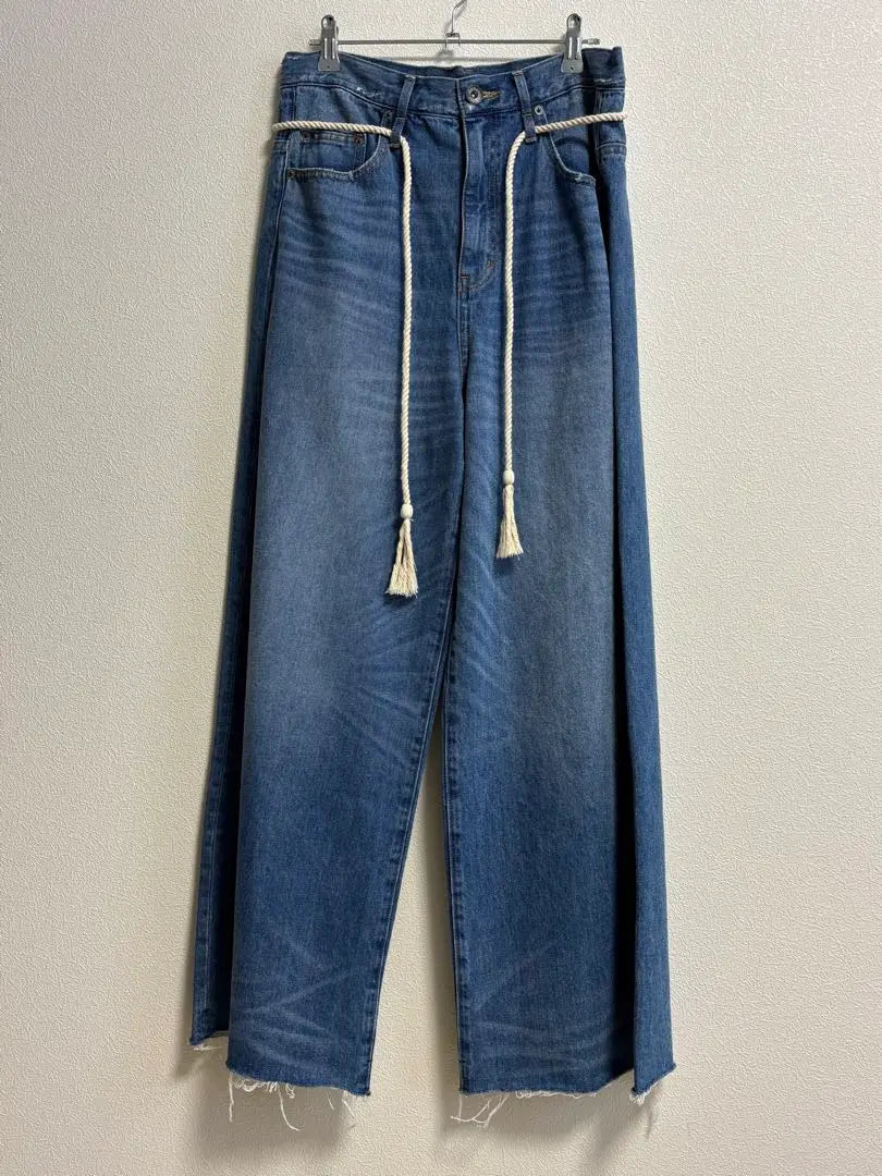 JEANASIS Pantalones anchos de mezclilla con cinturón de cuerda