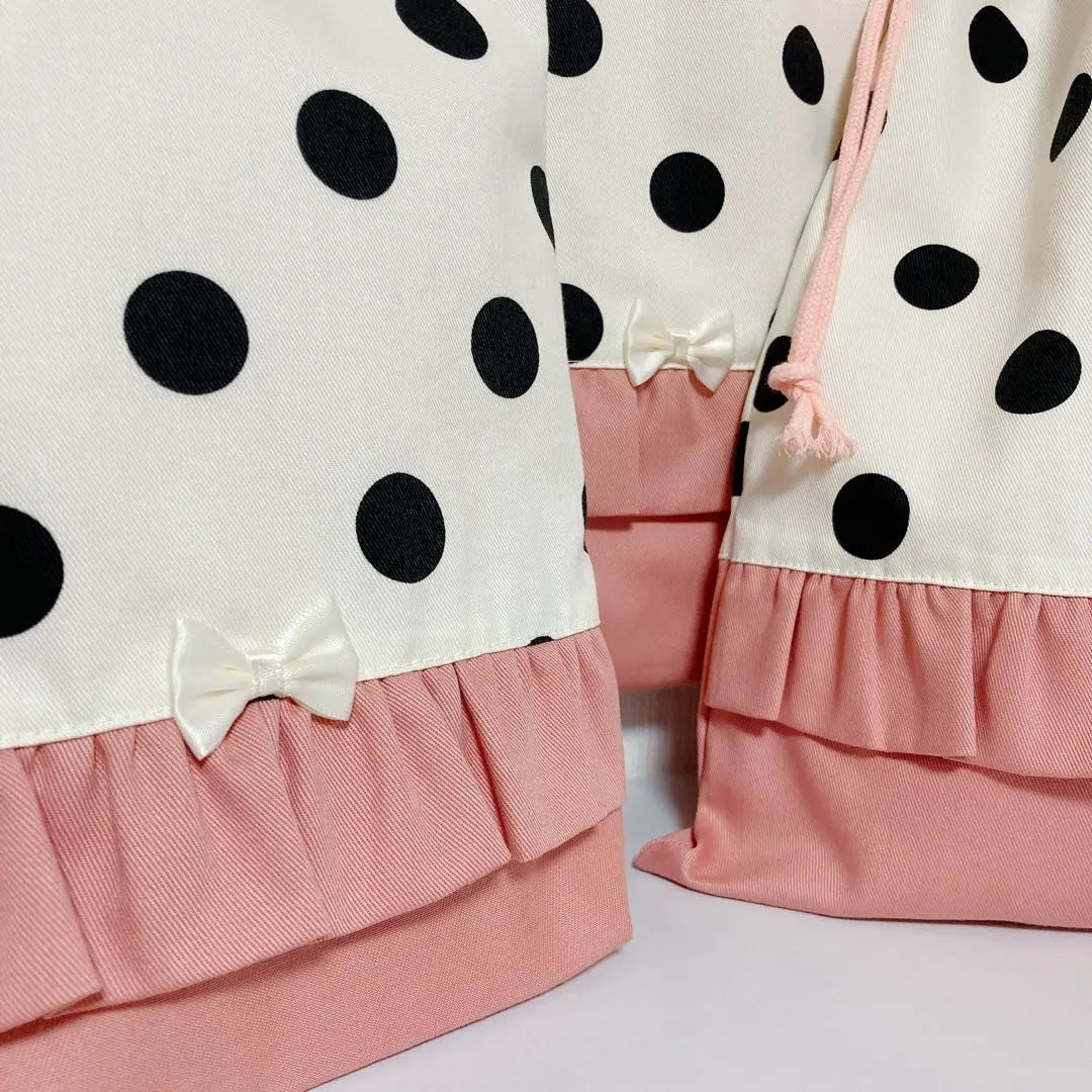 Entrance and kindergarten set Handmade Girls Lesson Bag B6 Polka Dot Coral Pink