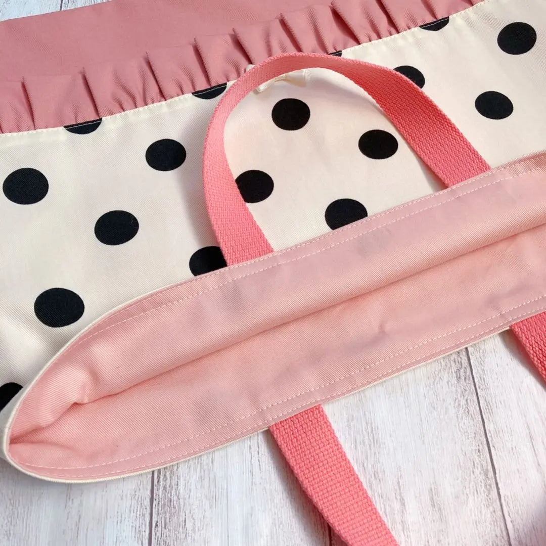 Entrance and kindergarten set Handmade Girls Lesson Bag B6 Polka Dot Coral Pink