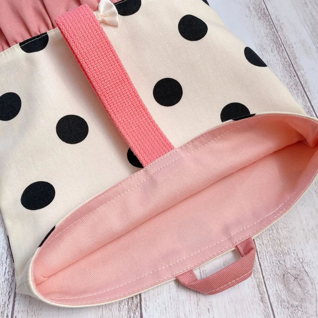 Entrance and kindergarten set Handmade Girls Lesson Bag B6 Polka Dot Coral Pink