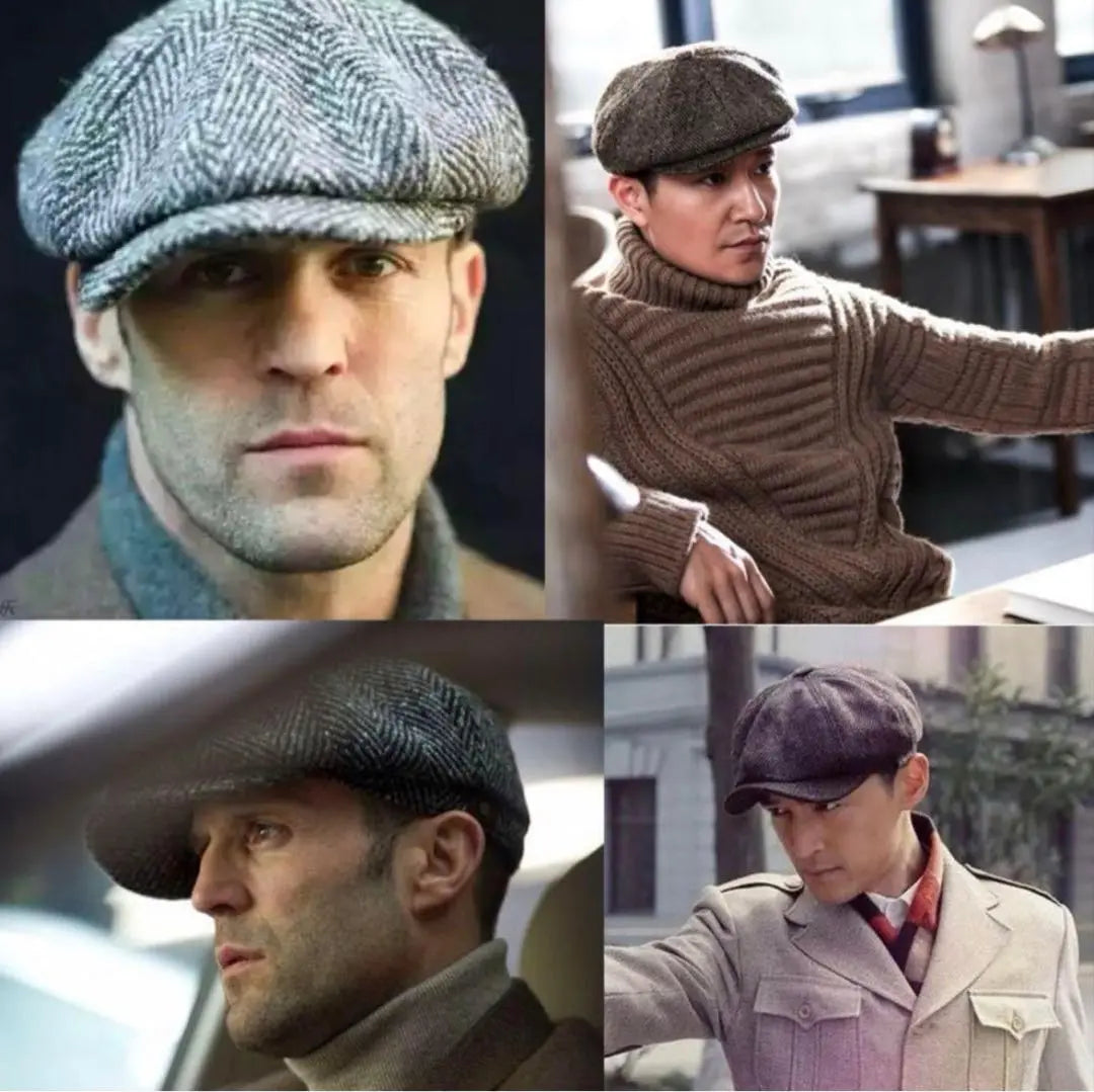 Hunting hat for men, brown L, casquette, tweed, beret, autumn/winter, hat