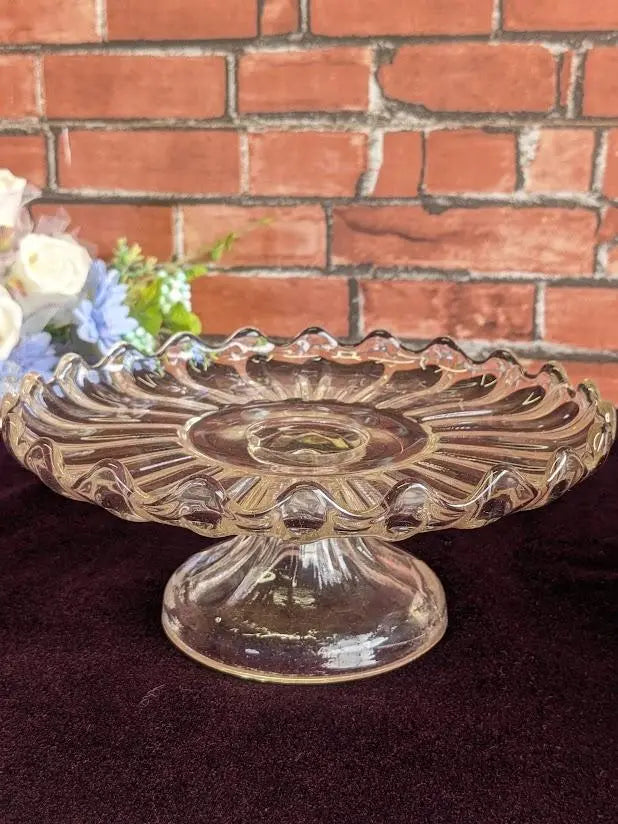 British Antique 1930s-50s Glass Cake Stand Vintage