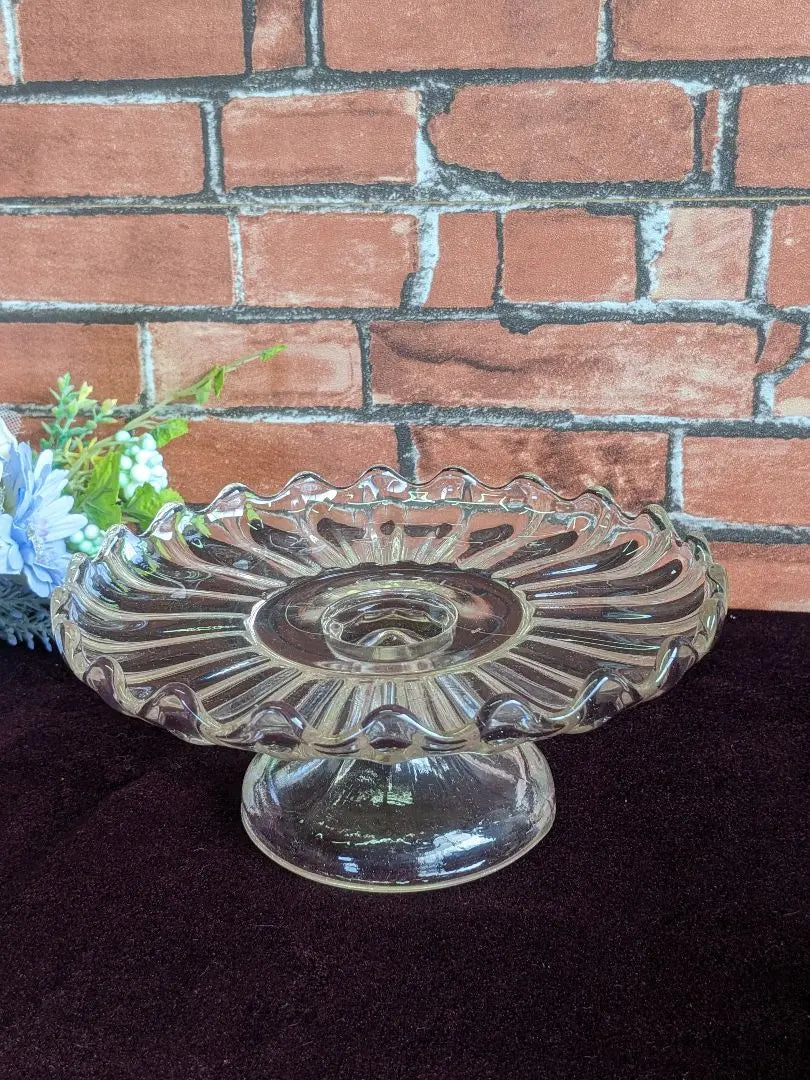 British Antique 1930s-50s Glass Cake Stand Vintage