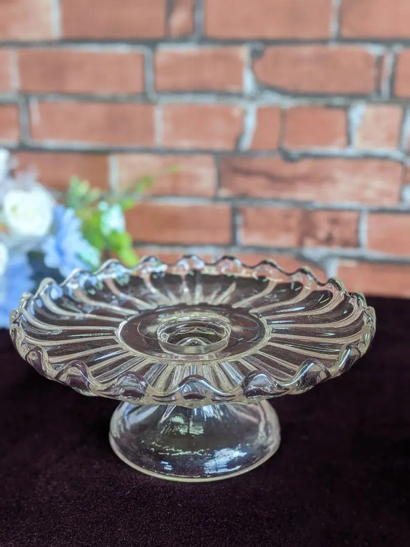 British Antique 1930s-50s Glass Cake Stand Vintage