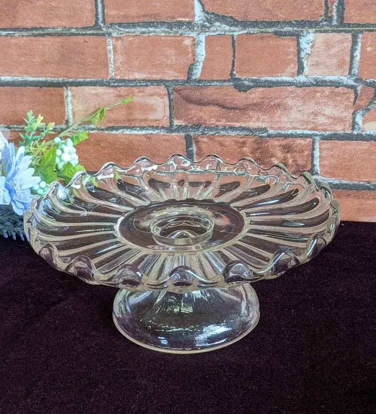 British Antique 1930s-50s Glass Cake Stand Vintage