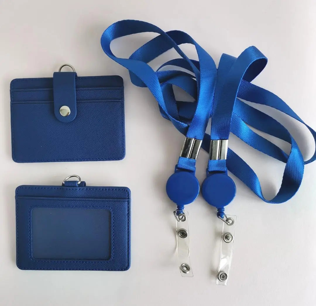 ★Blue Name Holder Neck Strap Horizontal Type Telescopic Reel Type Neck Holder