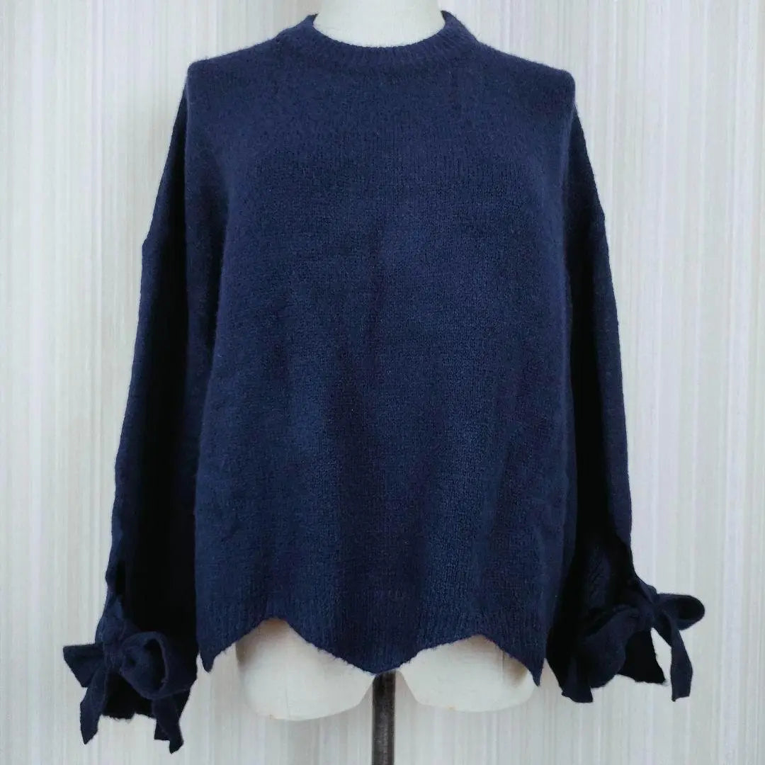 [U2001] New tagged Lu Lu Luniy knit ribbon navy | 【う2001】新品 タグ付き Lu Lu Luniy ニット リボン ネイビー