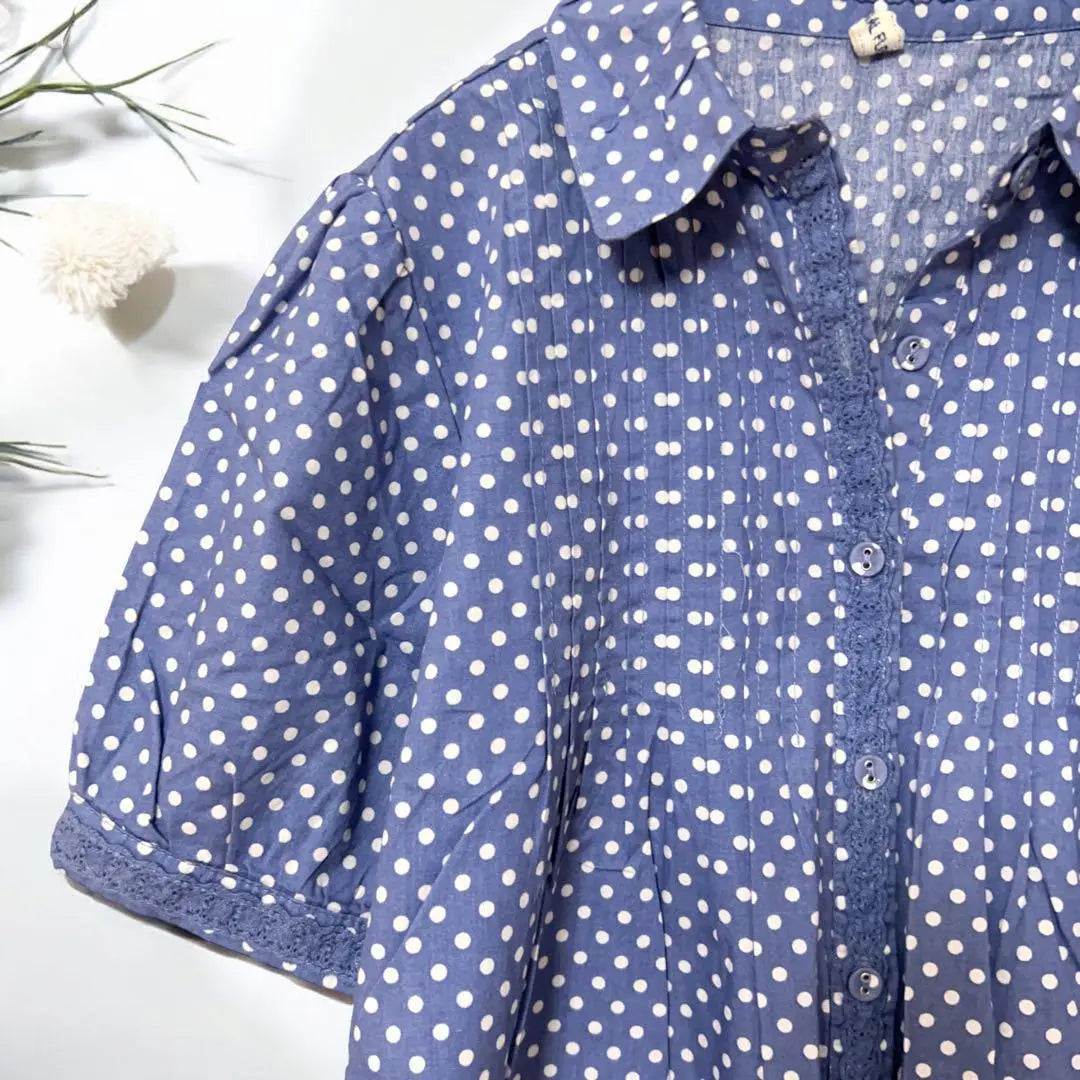 Camisa Blusa popular Starish de una pieza Ropa azul Lean Dot Polka Dot | シャツワンピース スタリッシュ 大人気 ブラウス ブルー 着痩せ ドット 水玉