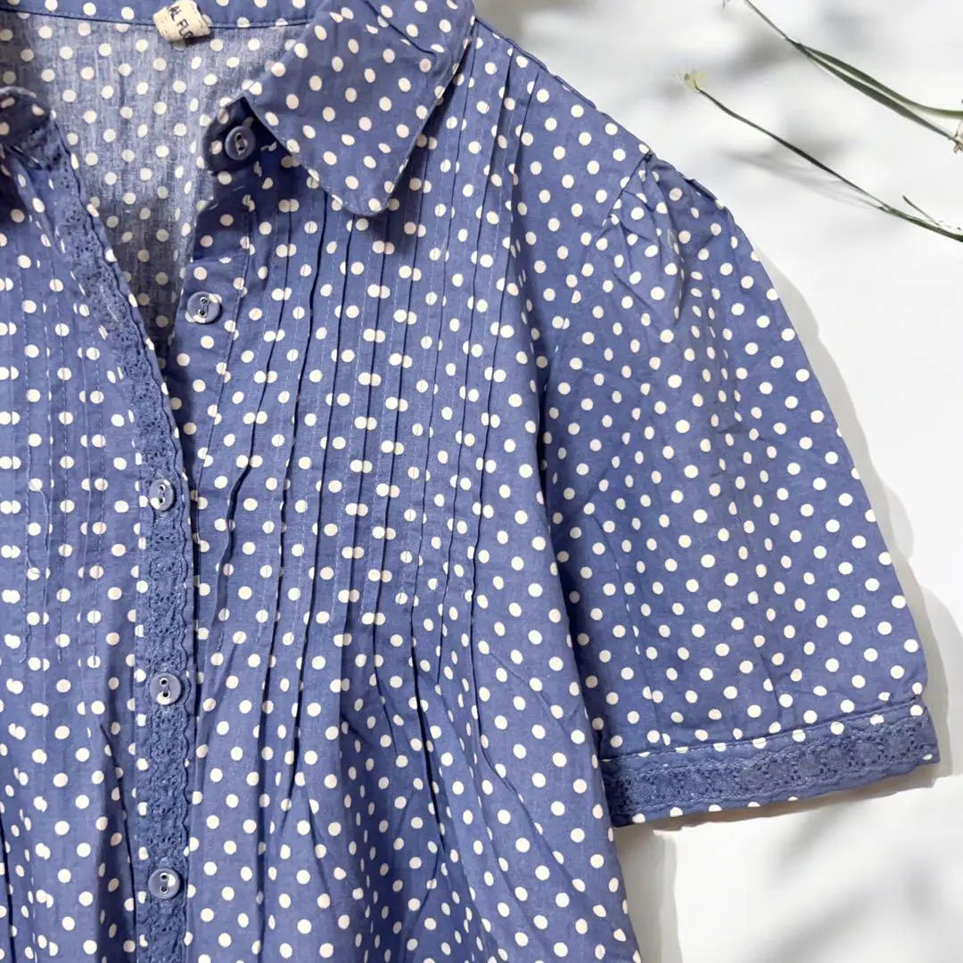 Camisa Blusa popular Starish de una pieza Ropa azul Lean Dot Polka Dot | シャツワンピース スタリッシュ 大人気 ブラウス ブルー 着痩せ ドット 水玉