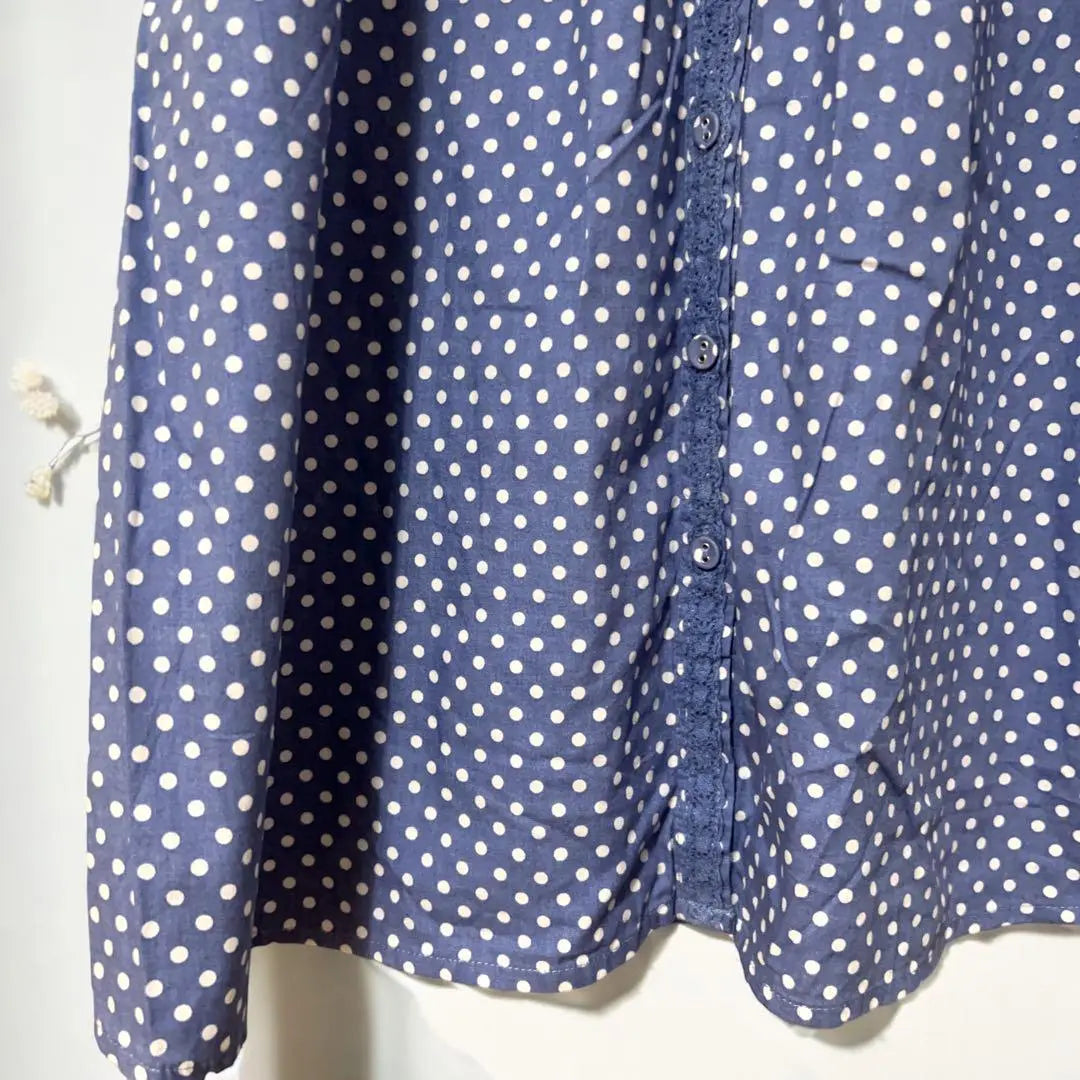 Camisa Blusa popular Starish de una pieza Ropa azul Lean Dot Polka Dot | シャツワンピース スタリッシュ 大人気 ブラウス ブルー 着痩せ ドット 水玉