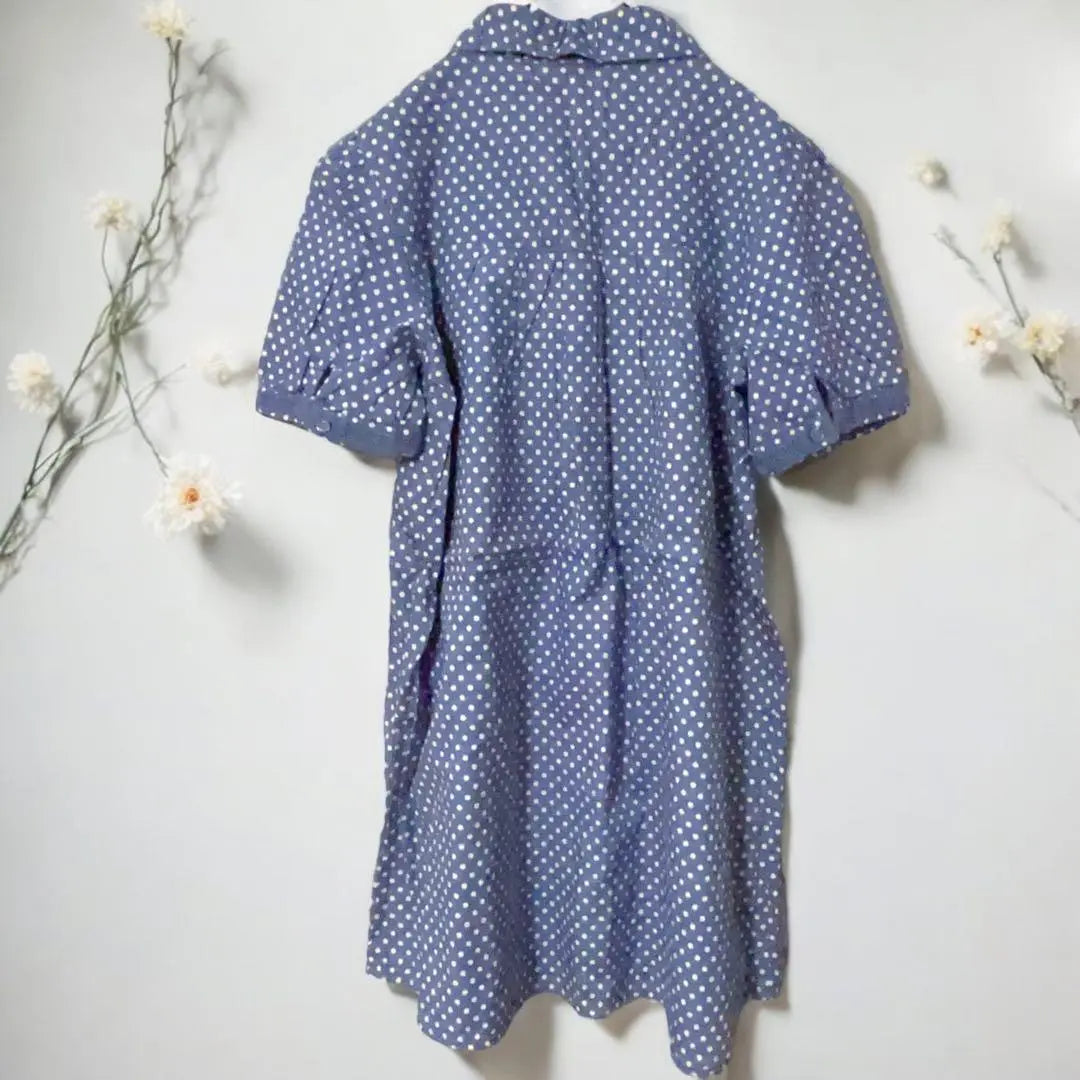 Shirt One Piece Starish Popular Blouse Blue Wear Lean Dot Polka Dot | シャツワンピース スタリッシュ 大人気 ブラウス ブルー 着痩せ ドット 水玉