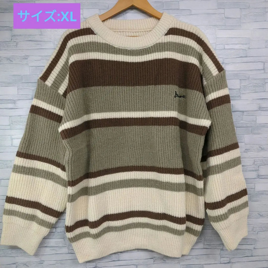 ☆[Benke] Men's Sweater Striped XL Knit Long Sleeve