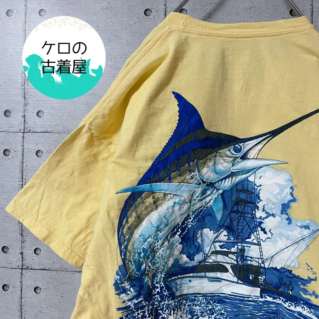 US Clothing Pocket T -shirt Kajiki Guri Fish L Yellow | US古着 ポケット Tシャツ カジキマグロ 魚 L イエロー