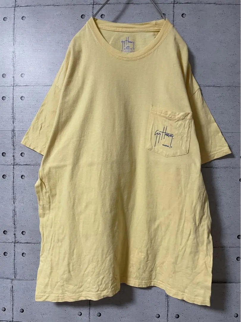 US Clothing Camiseta con bolsillo Kajiki Guri Fish L Yellow | US古着 ポケット Tシャツ カジキマグロ 魚 L イエロー