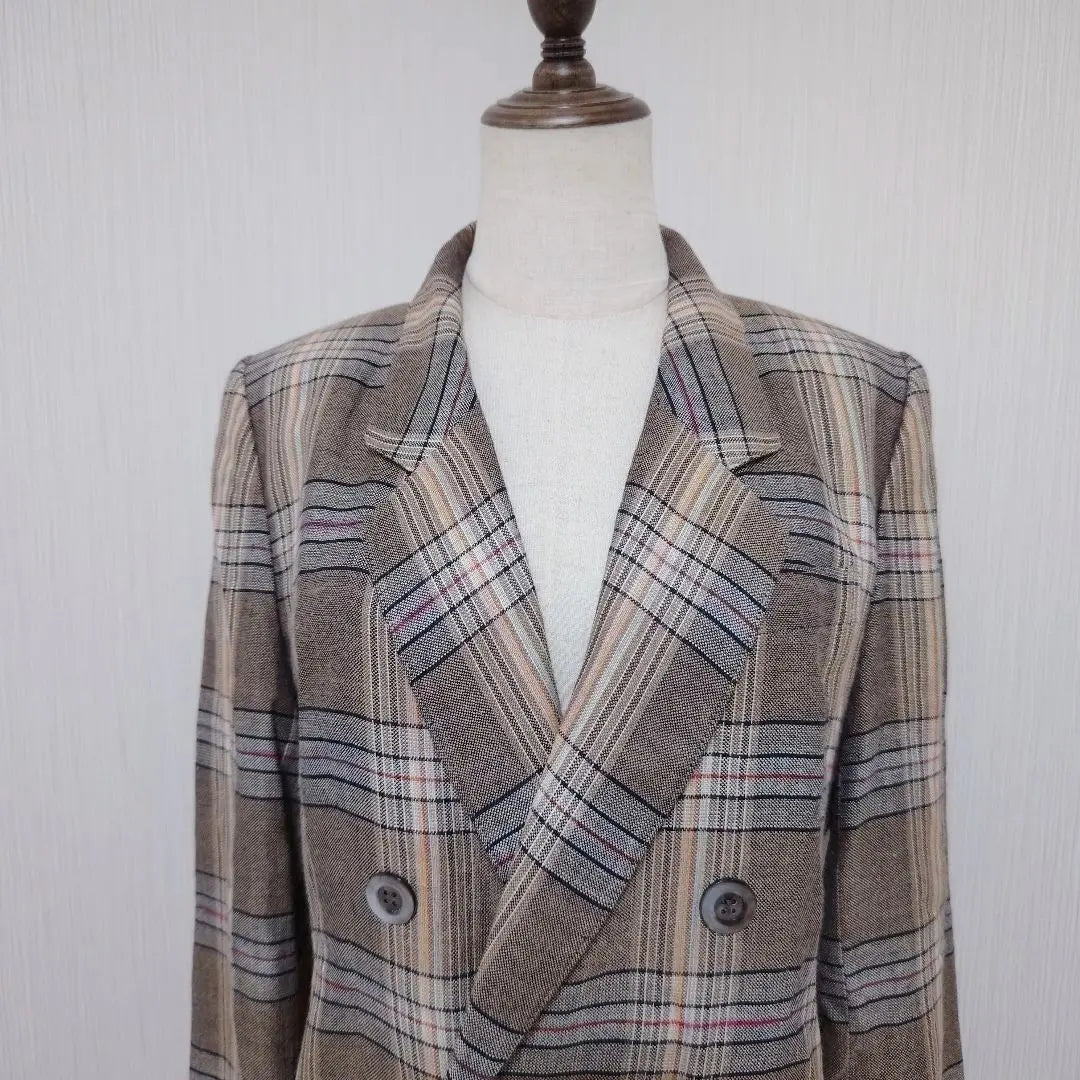 [Lelian] Linen blend check pattern jacket shell button Total pattern WURMSER