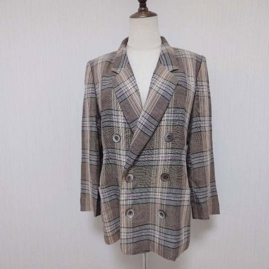 [Lelian] Linen blend check pattern jacket shell button Total pattern WURMSER